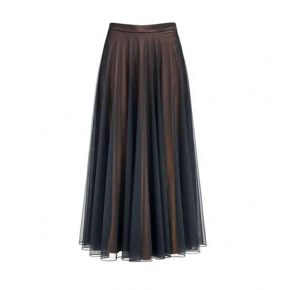 Black Tulle Full Maxi Skirt Copper Taffeta Evening Goth Fairycore Romantic Sz 8